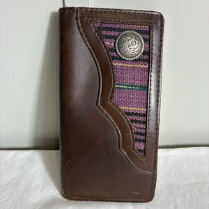 Vintage Men's Leather Long Wallet Cowboy Western Concho Multicolor